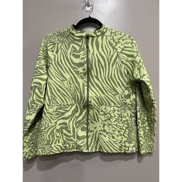 Reversible Green and gray Animal abstract Print Zip Up Flattering Jacket Sz S/M - Picture 3 of 8